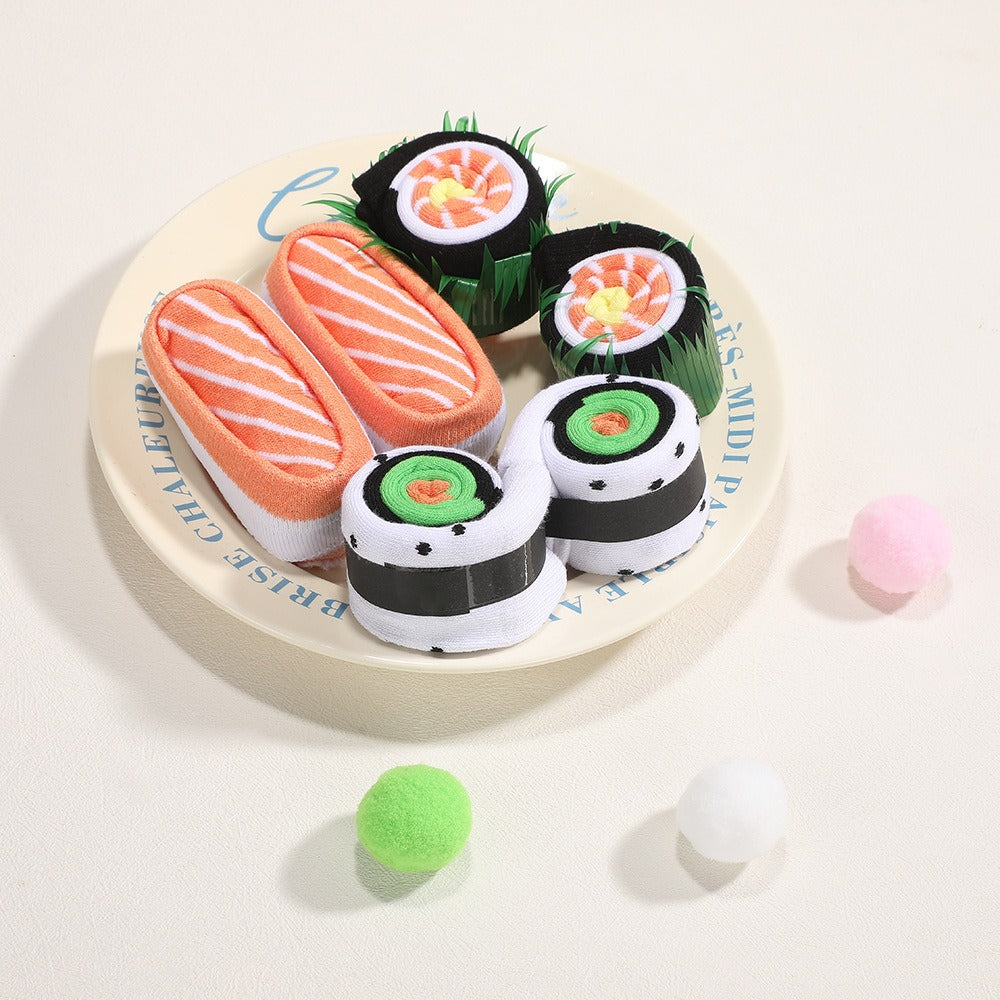 Nigiri and maki socks plated like a real sushi dish