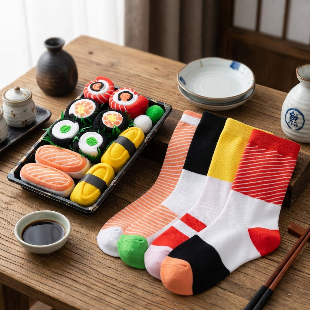 Sushi socks arranged as a takeaway platter — hero image