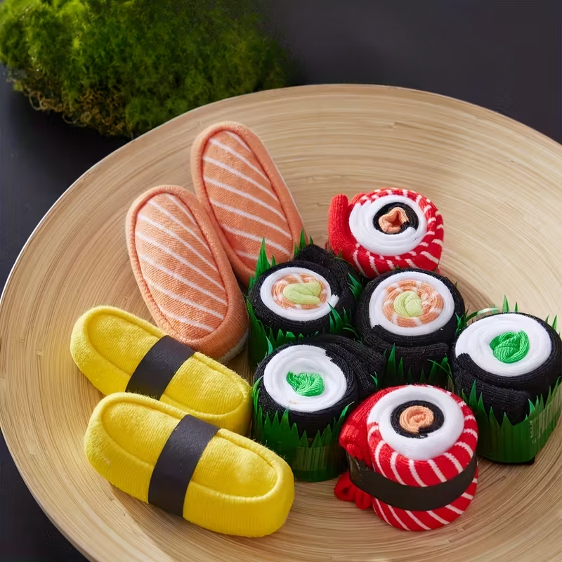 Sushi socks plated on a ceramic dish